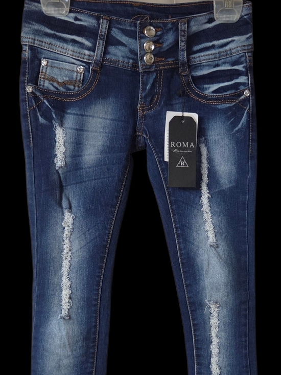 Roma Denim - Roma Women’s Skinny Jeans - Dark Blue Distressed
